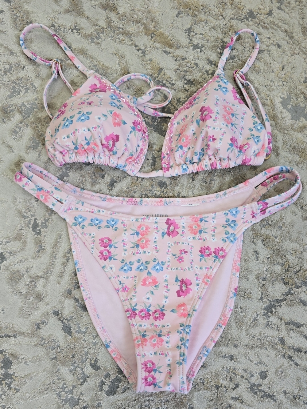 Hollister Light Pink Floral Triangle Bikini Set